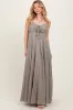 Light Olive Gathered Tie Front Maxi Dress sold by Pinkblush