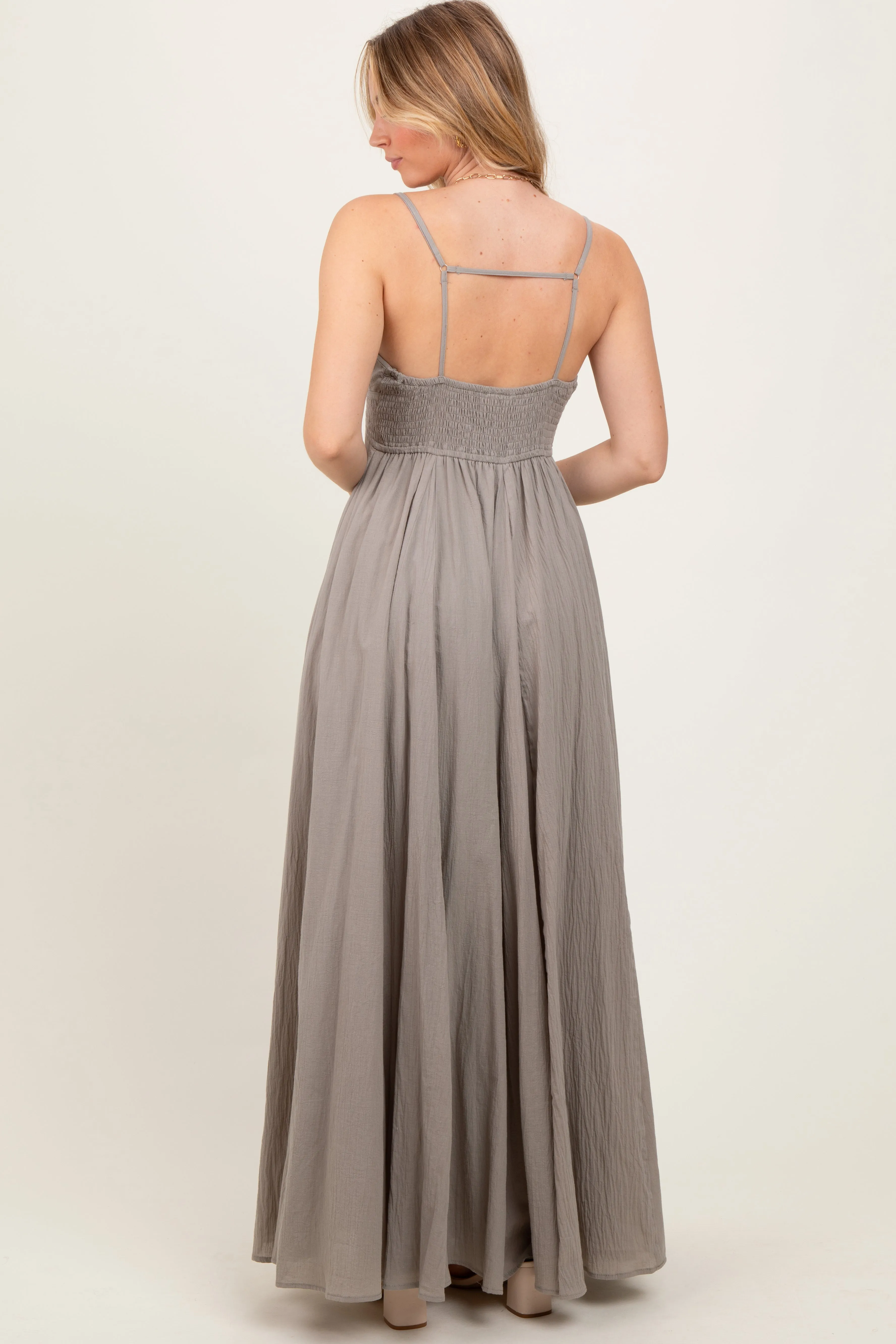 Light Olive Gathered Tie Front Maxi Dress sold by Pinkblush product image thumbnail 4