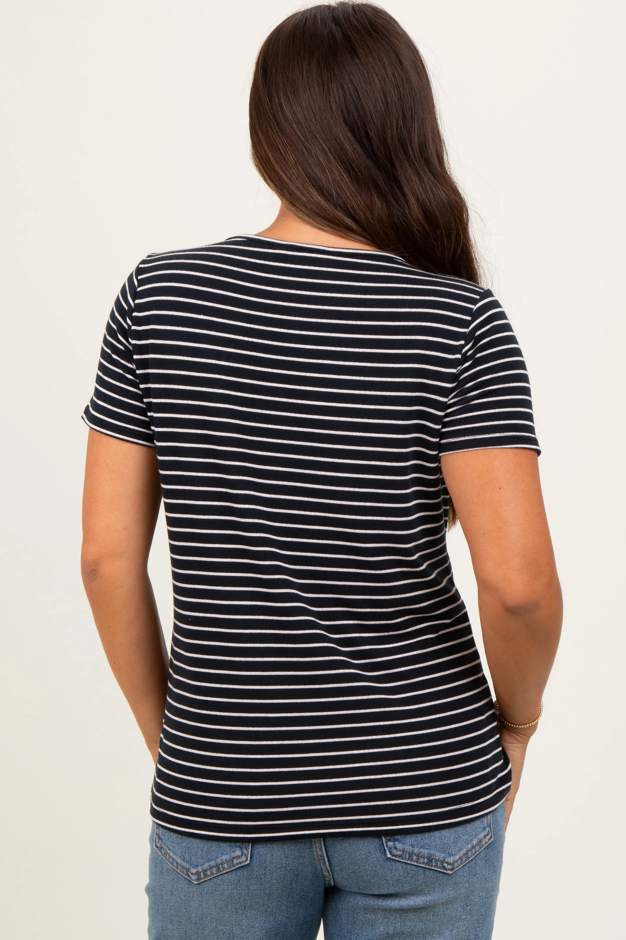 Black Pinstripe Shoulder Button Detail Maternity Top sold by Pinkblush product image thumbnail 4