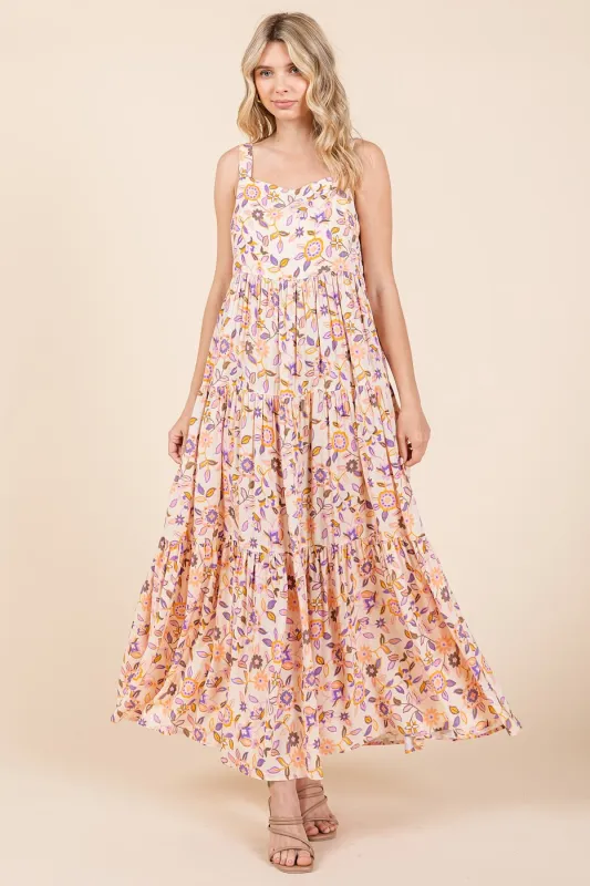 Peach Floral Sleeveless Tiered Maxi Dress sold by Pinkblush