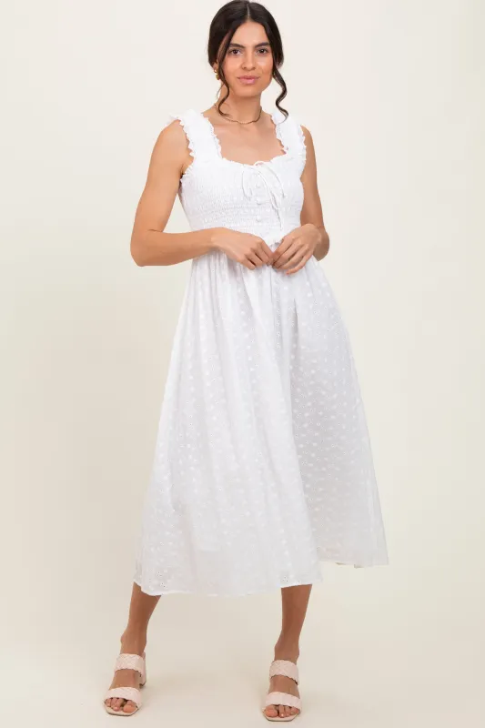 White Eyelet Sleeveless Midi Dress sold by Pinkblush
