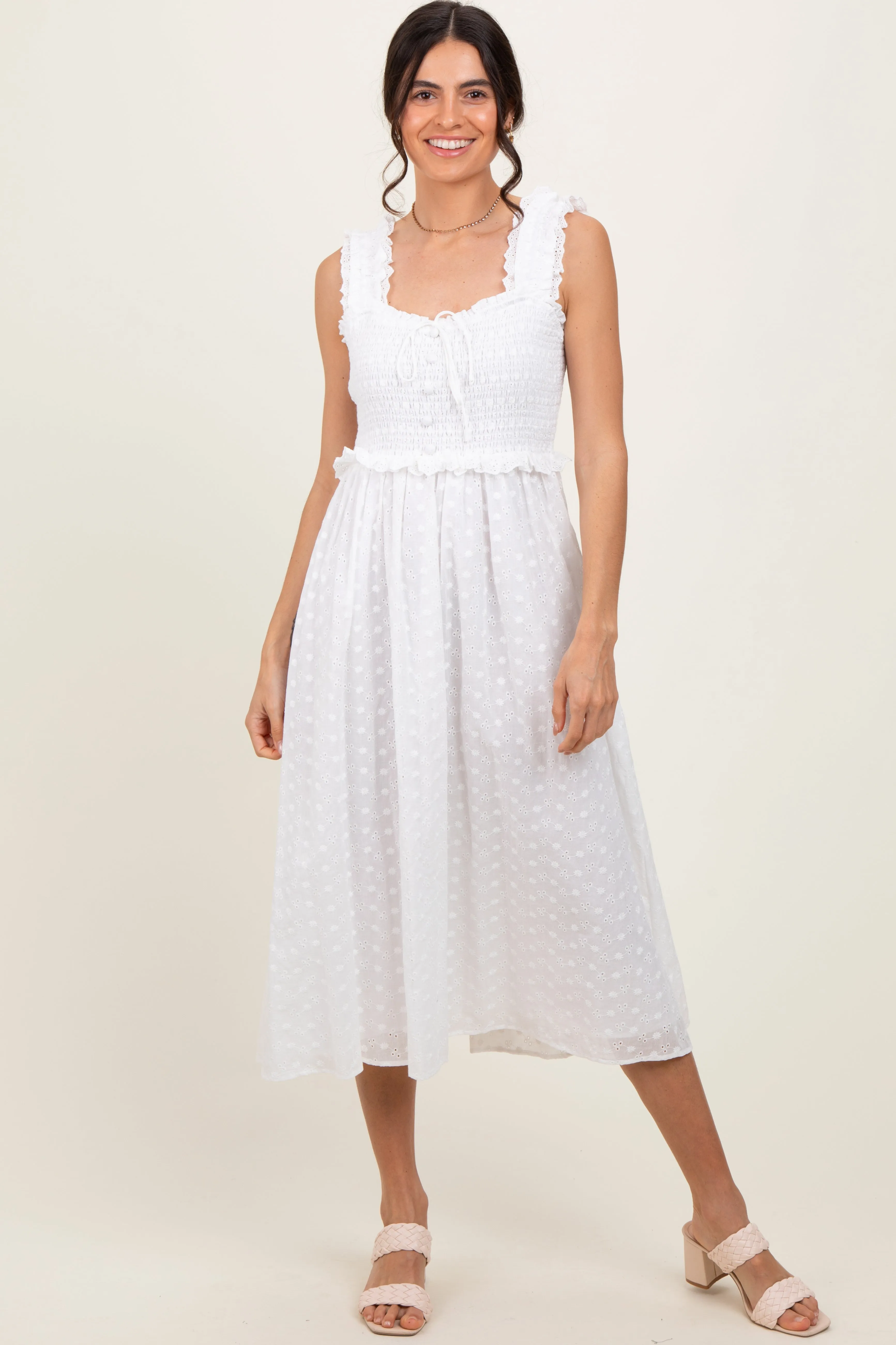 White Eyelet Sleeveless Midi Dress sold by Pinkblush product image thumbnail 2