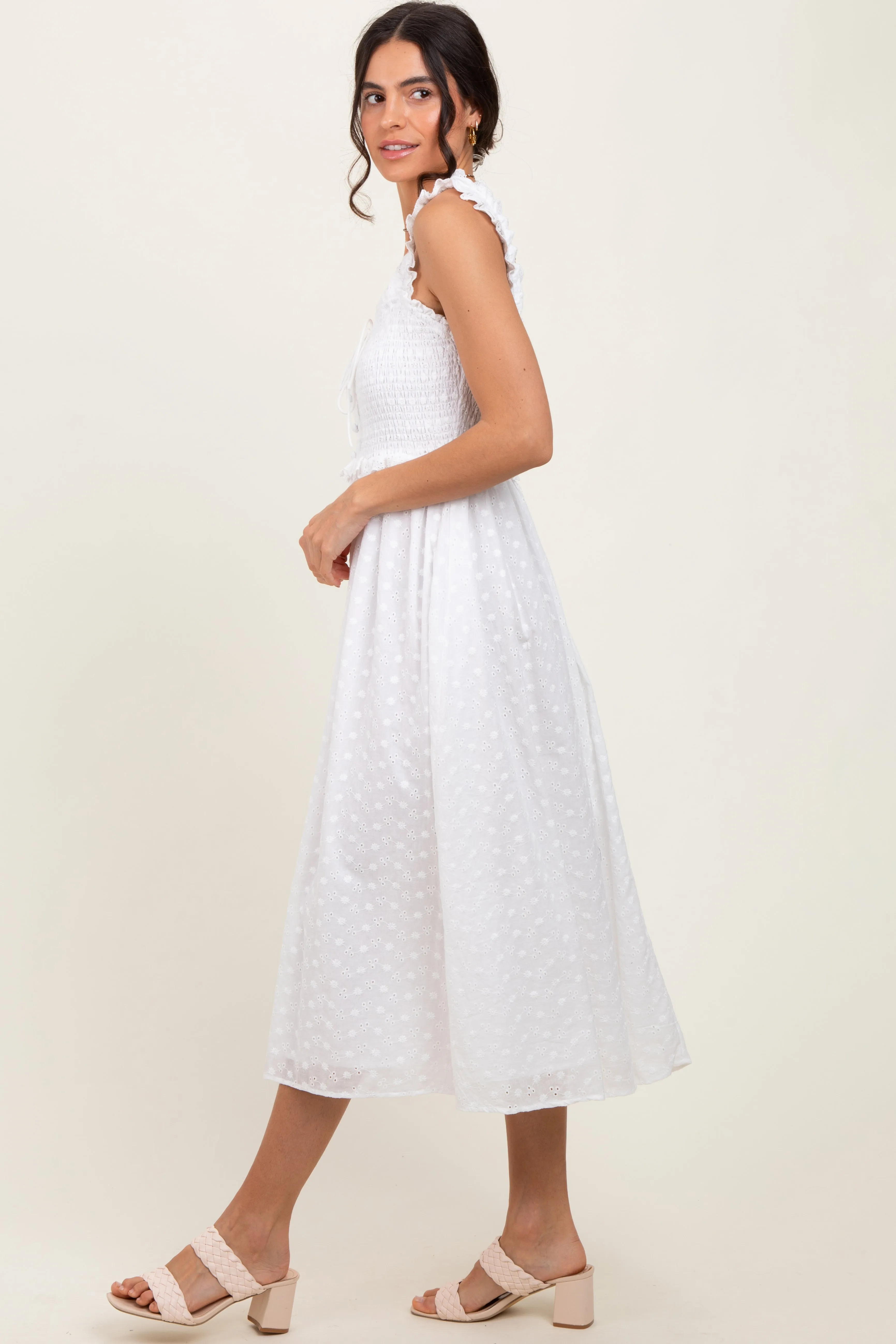 White Eyelet Sleeveless Midi Dress sold by Pinkblush product image thumbnail 3