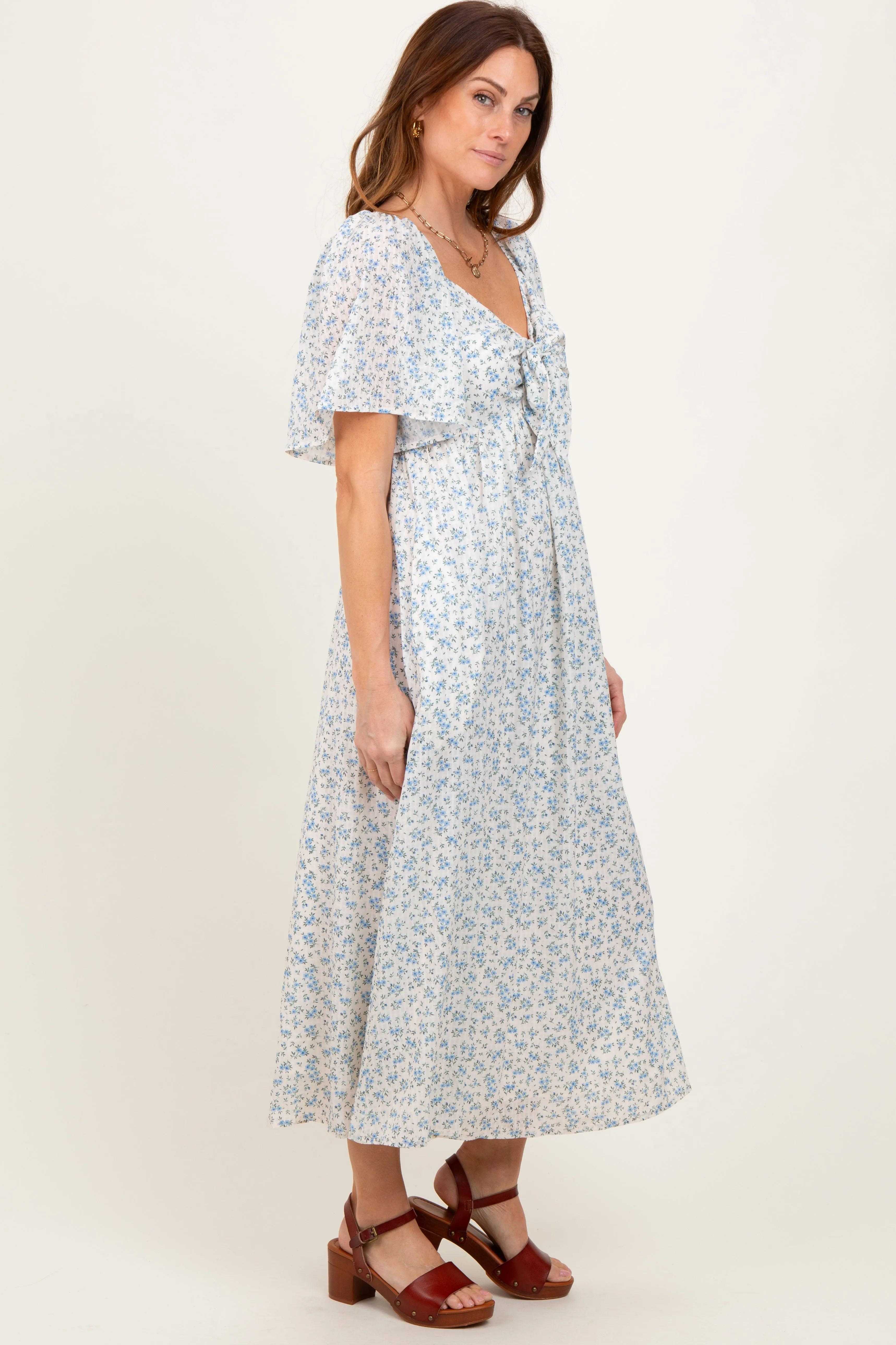 Blue Floral Front Tie Midi Dress sold by Pinkblush product image thumbnail 3