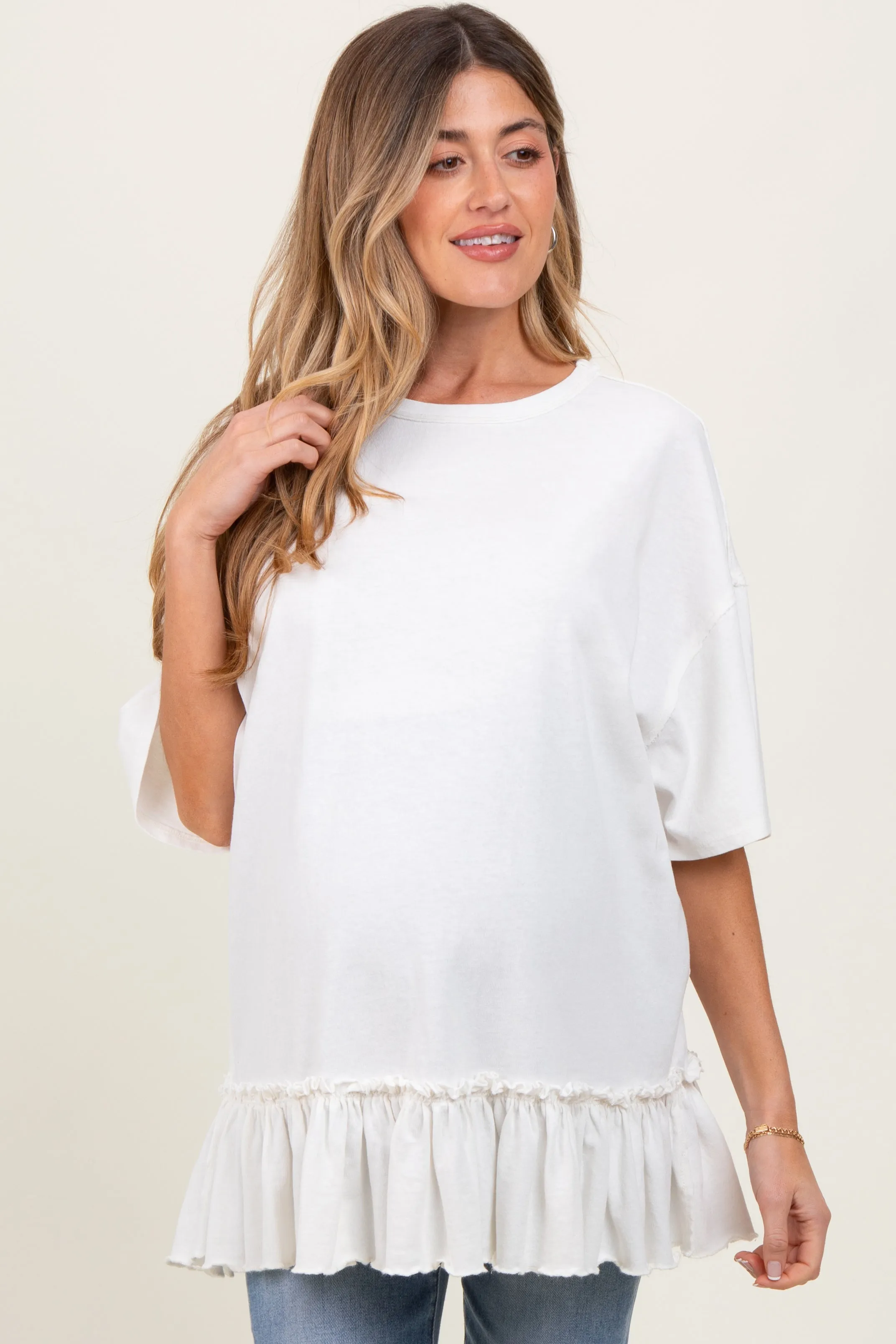 Ivory Relaxed Ruffled Tunic Maternity Top sold by Pinkblush product image thumbnail 2