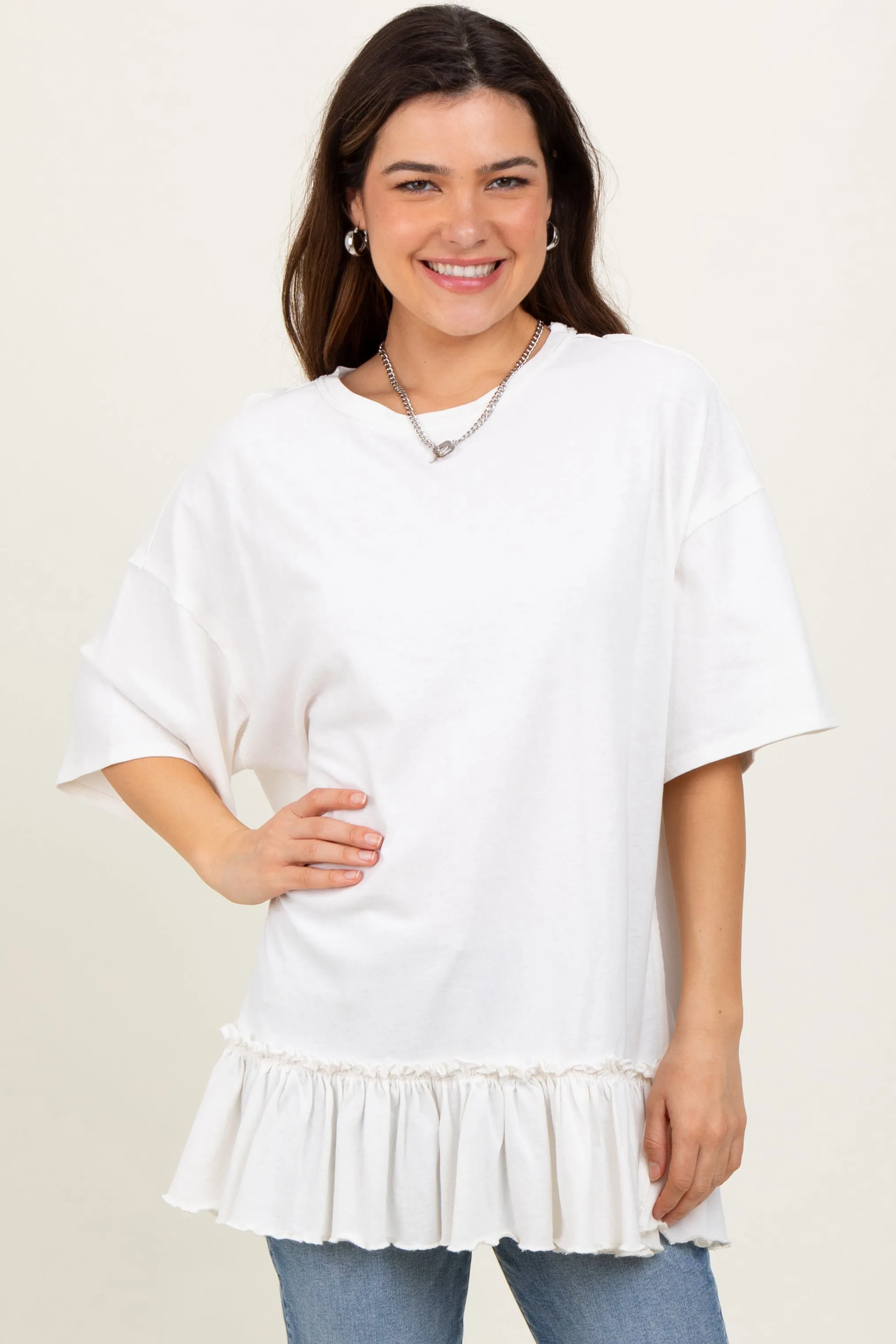 Ivory Relaxed Ruffled Tunic Maternity Top sold by Pinkblush product image thumbnail 4