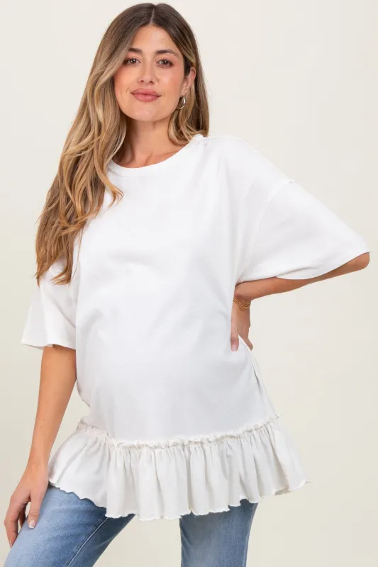 Ivory Relaxed Ruffled Tunic Maternity Top sold by Pinkblush
