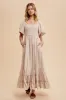 Cream Smocked Cotton Flutter Sleeve Maternity Maxi Dress sold by Pinkblush