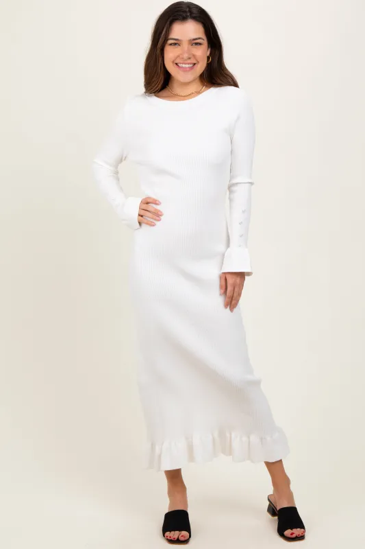 Ivory Ribbed Knit Bow Back Maxi Dress made by Able