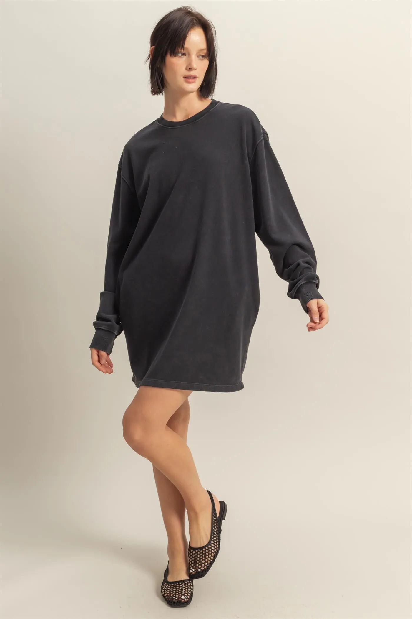 Black Long Sleeve Oversized Sweatshirt Mini Dress sold by Pinkblush product image thumbnail 4