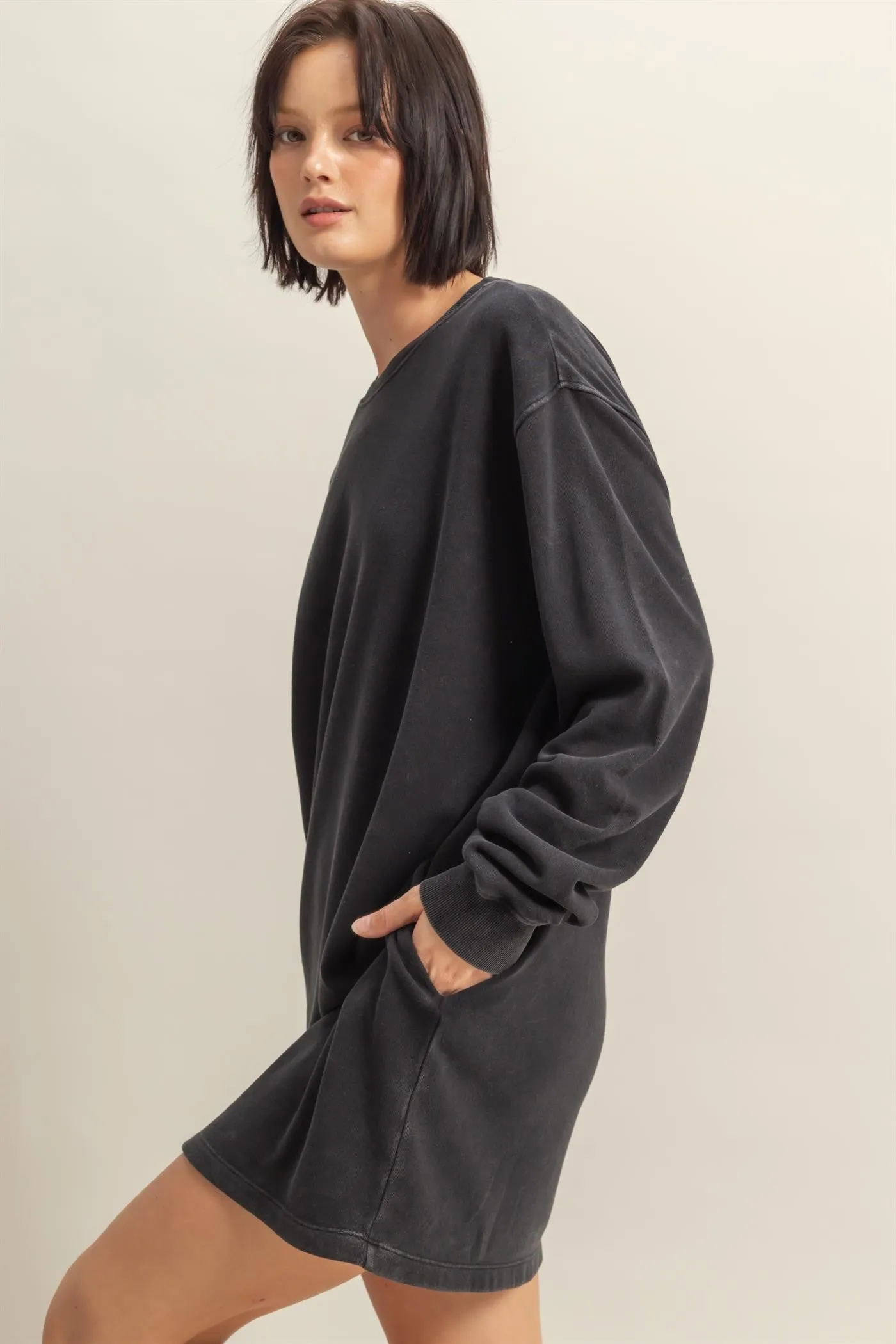Black Long Sleeve Oversized Sweatshirt Mini Dress sold by Pinkblush product image thumbnail 2
