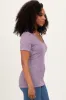 Mauve Solid Ribbed Short Sleeve Round Neck Basic Top sold by Pinkblush