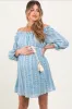 Light Blue Embroidered Off Shoulder Maternity Dress sold by Pinkblush