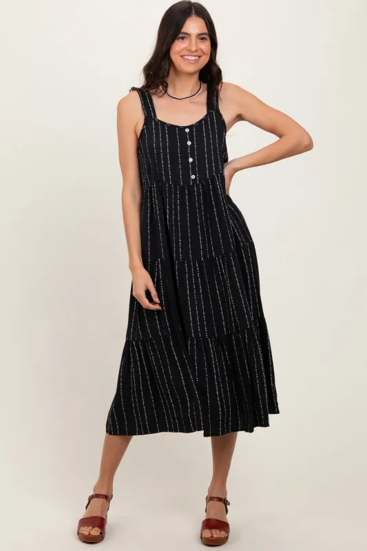 Black Dot Stripe Tiered Midi Dress sold by Pinkblush