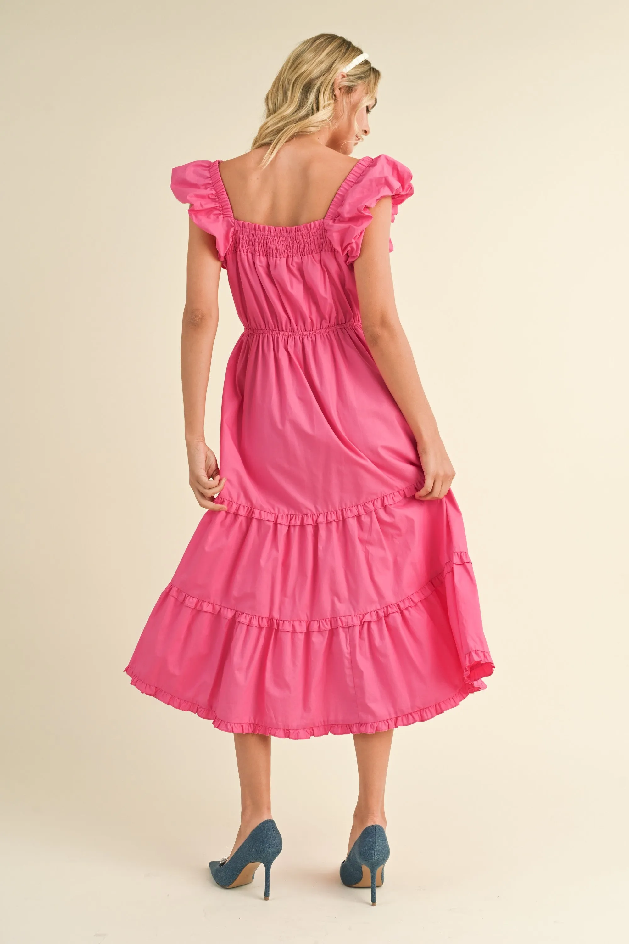 Pink Bubble Sleeve Tiered Ruffle Midi Dress sold by Pinkblush product image thumbnail 3