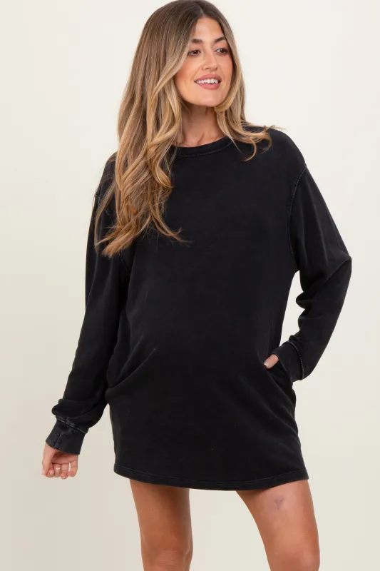 Black Long Sleeve Oversized Sweatshirt Maternity Mini Dress sold by Pinkblush