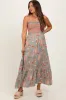 Olive Paisley Shoulder Tie Smocked Maternity Maxi Dress sold by Pinkblush