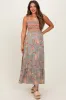 Olive Paisley Shoulder Tie Smocked Maternity Maxi Dress sold by Pinkblush