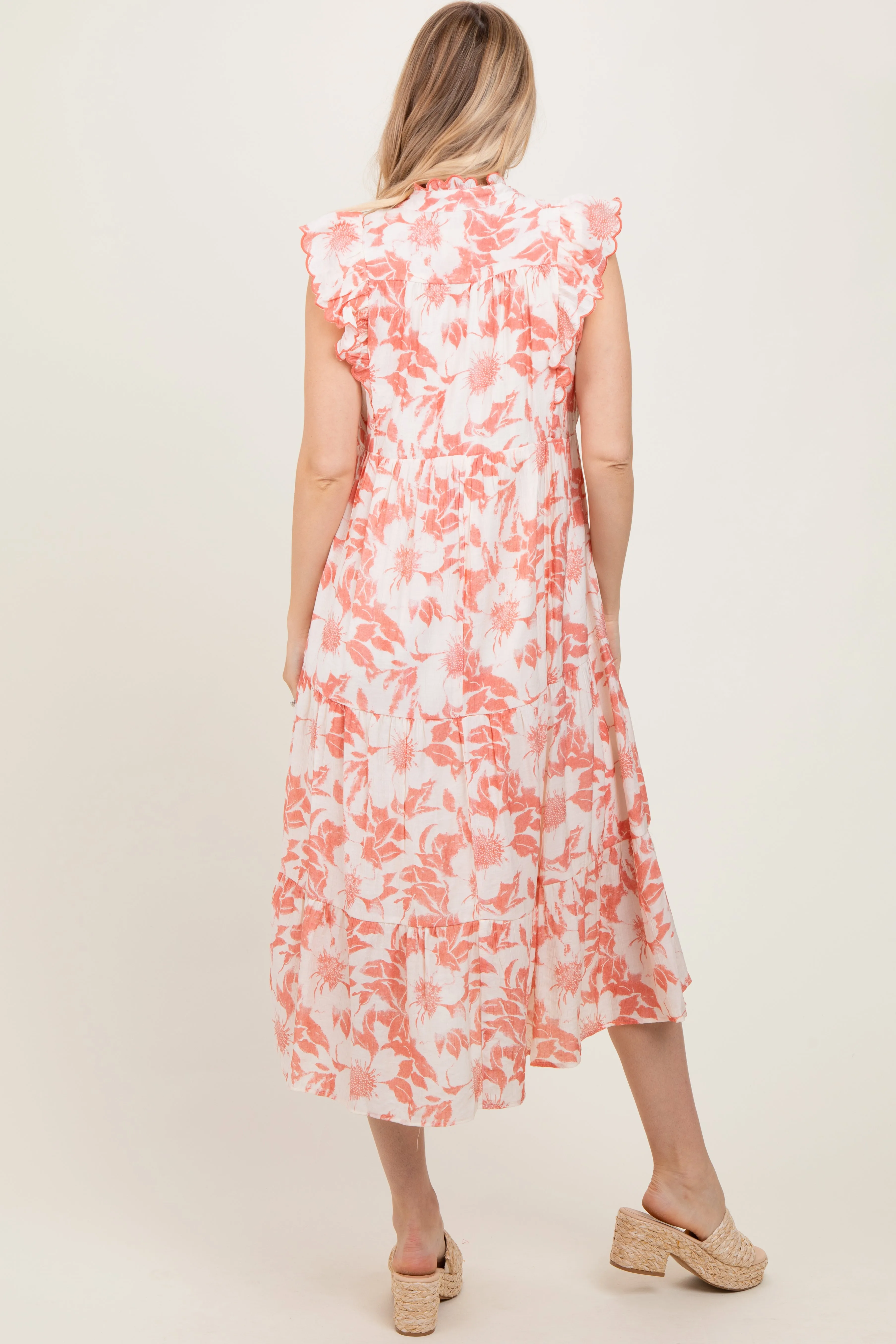 Rust Floral Scallop Hem Tiered Midi Dress sold by Pinkblush product image thumbnail 4