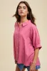Fuchsia Striped Drop Shoulder Button Down Blouse sold by Pinkblush