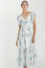 Light Blue Floral Flutter Sleeve Tiered Maxi Dress sold by Pinkblush