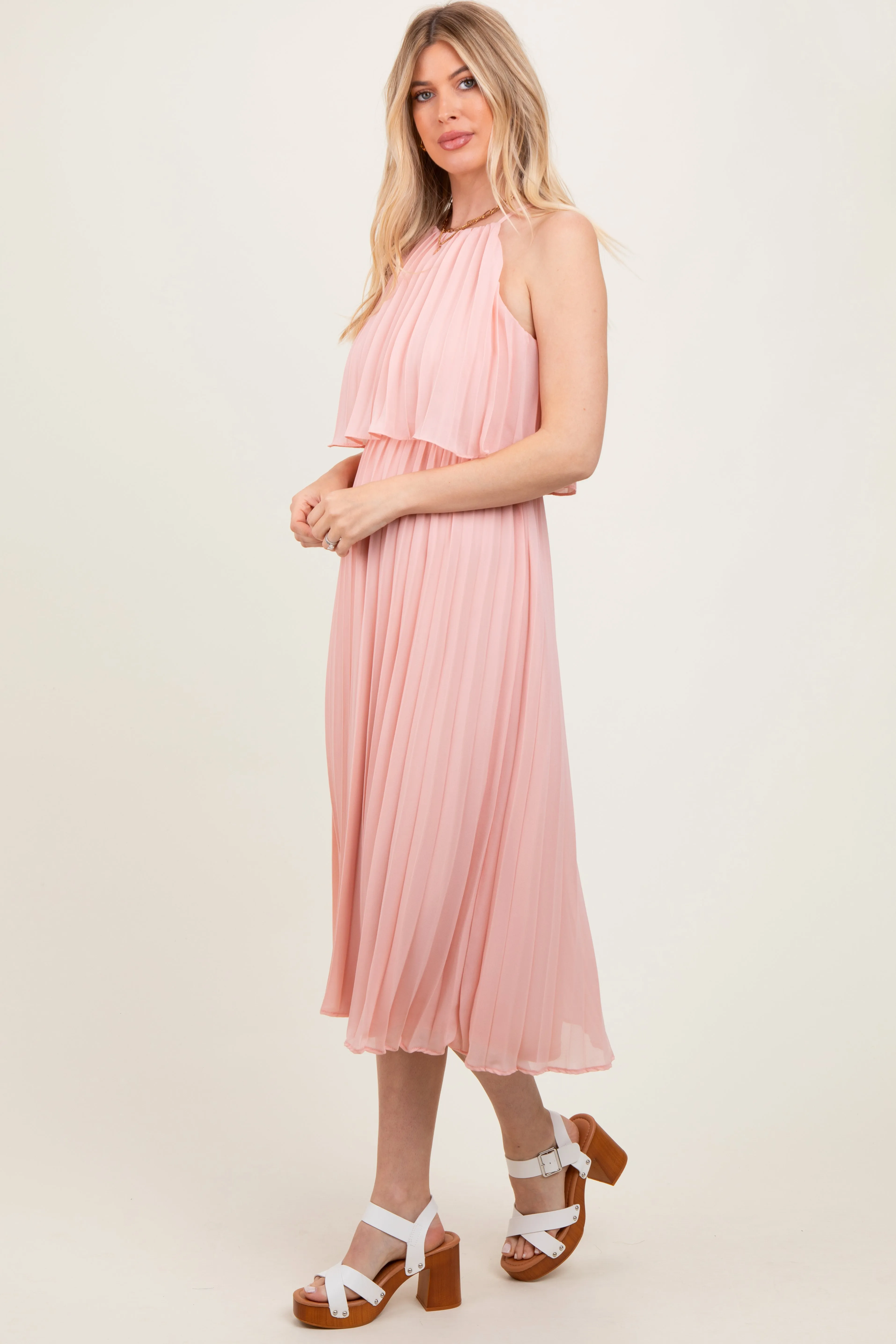 Pink Pleated Woven Midi Dress sold by Pinkblush product image thumbnail 2