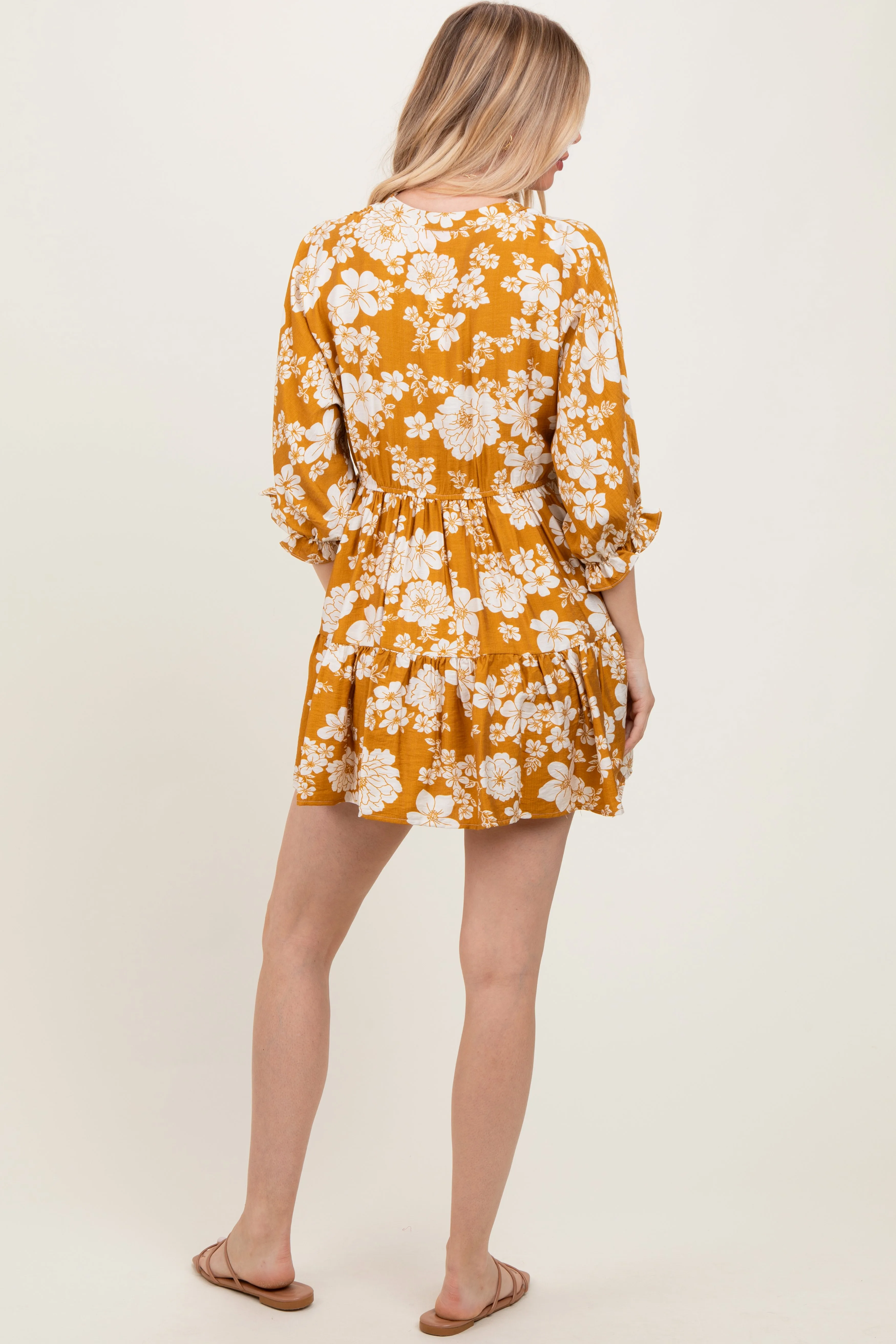 Yellow Floral Deep V-Neck Mini Dress sold by Pinkblush product image thumbnail 4