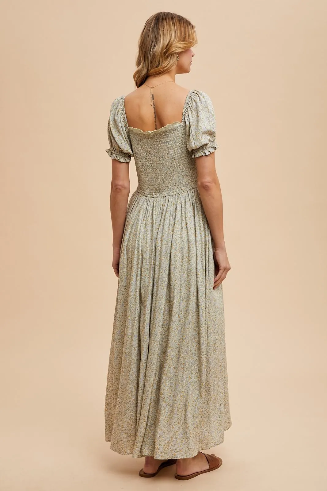 Light Olive Floral Lace Trim Maxi Dress sold by Pinkblush product image thumbnail 4