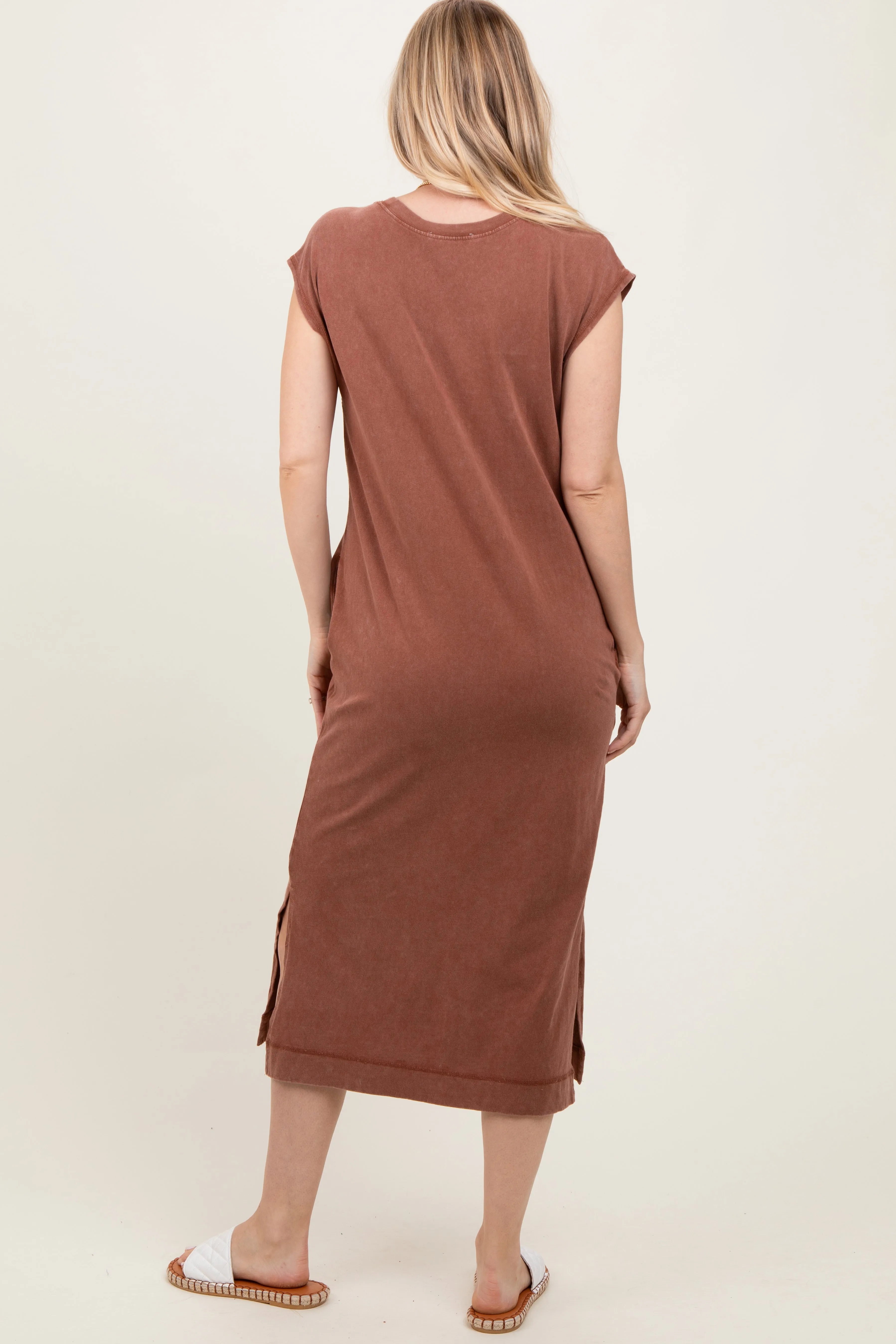 Camel Casual Sleeveless Pocketed Midi Dress sold by Pinkblush product image thumbnail 4