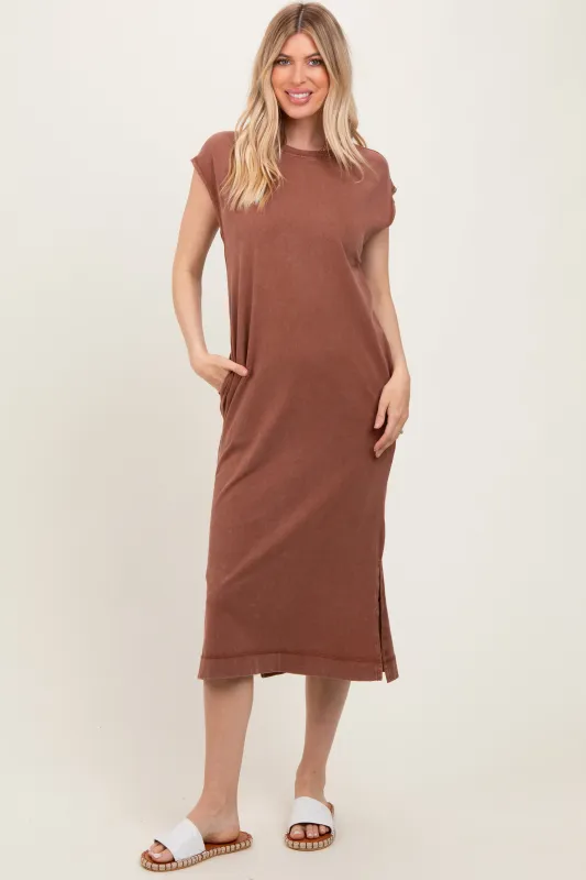 Camel Casual Sleeveless Pocketed Midi Dress sold by Pinkblush