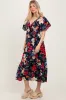 Navy Floral Print Woven Midi Dress sold by Pinkblush