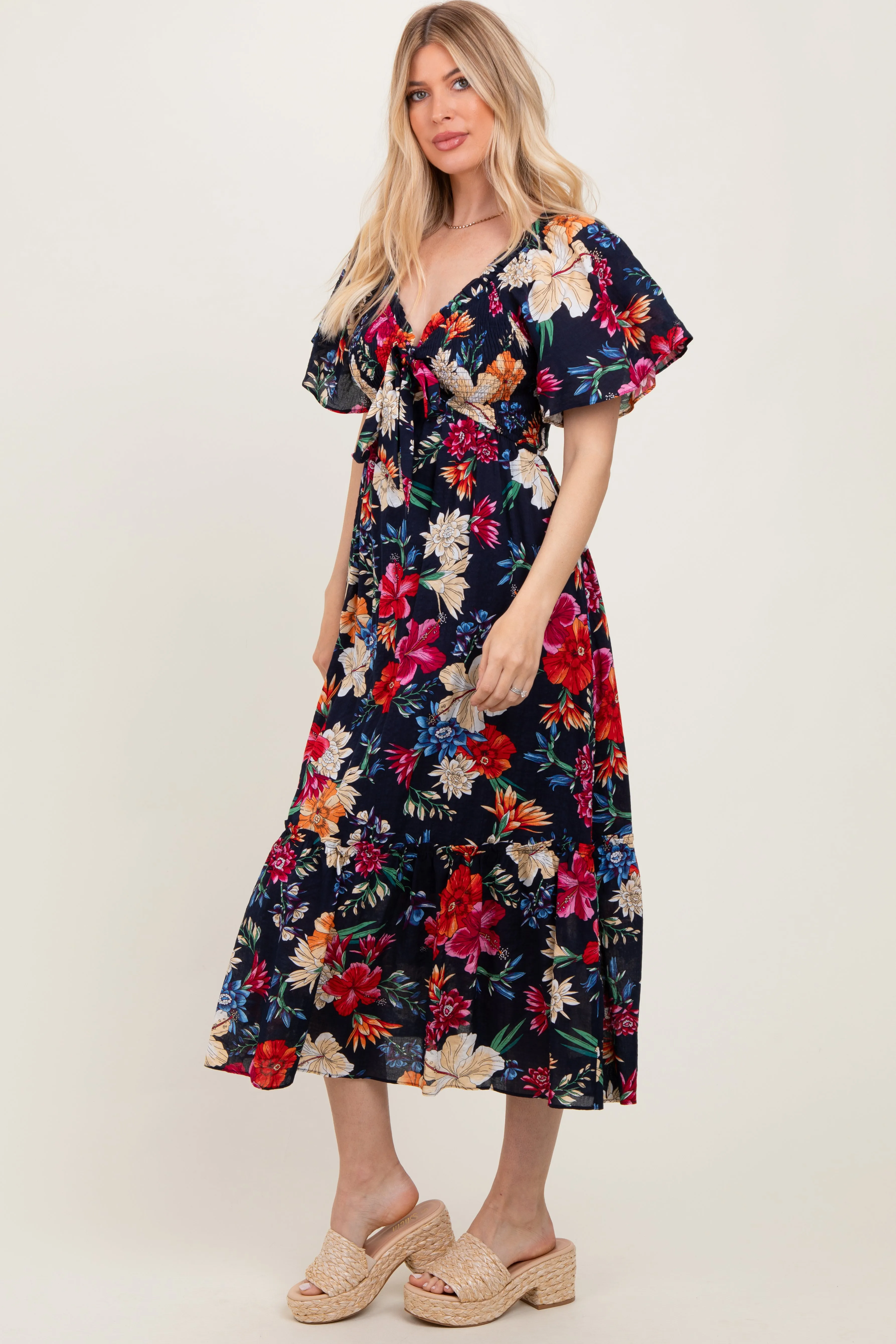 Navy Floral Print Woven Midi Dress sold by Pinkblush product image thumbnail 3