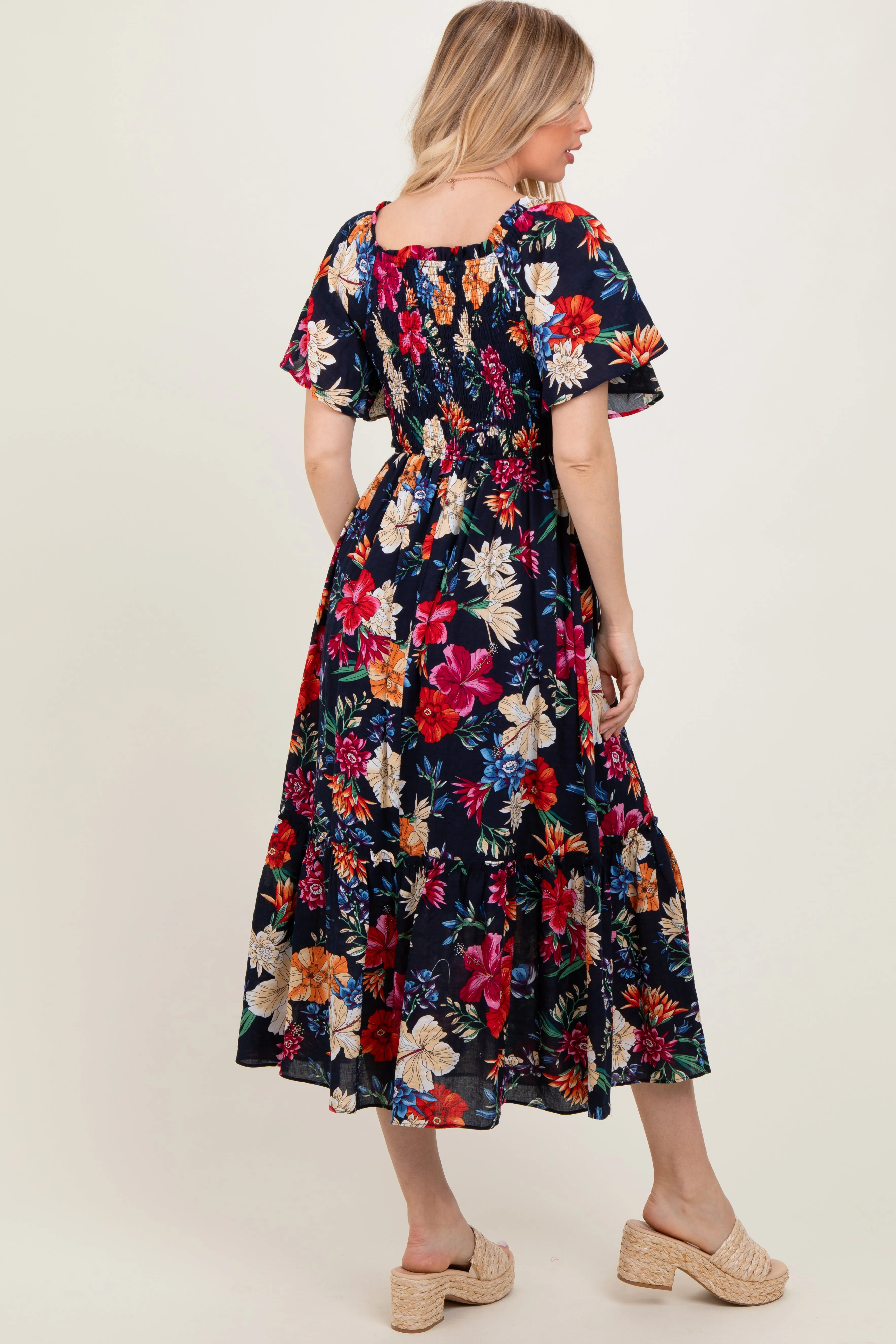 Navy Floral Print Woven Midi Dress sold by Pinkblush product image thumbnail 4