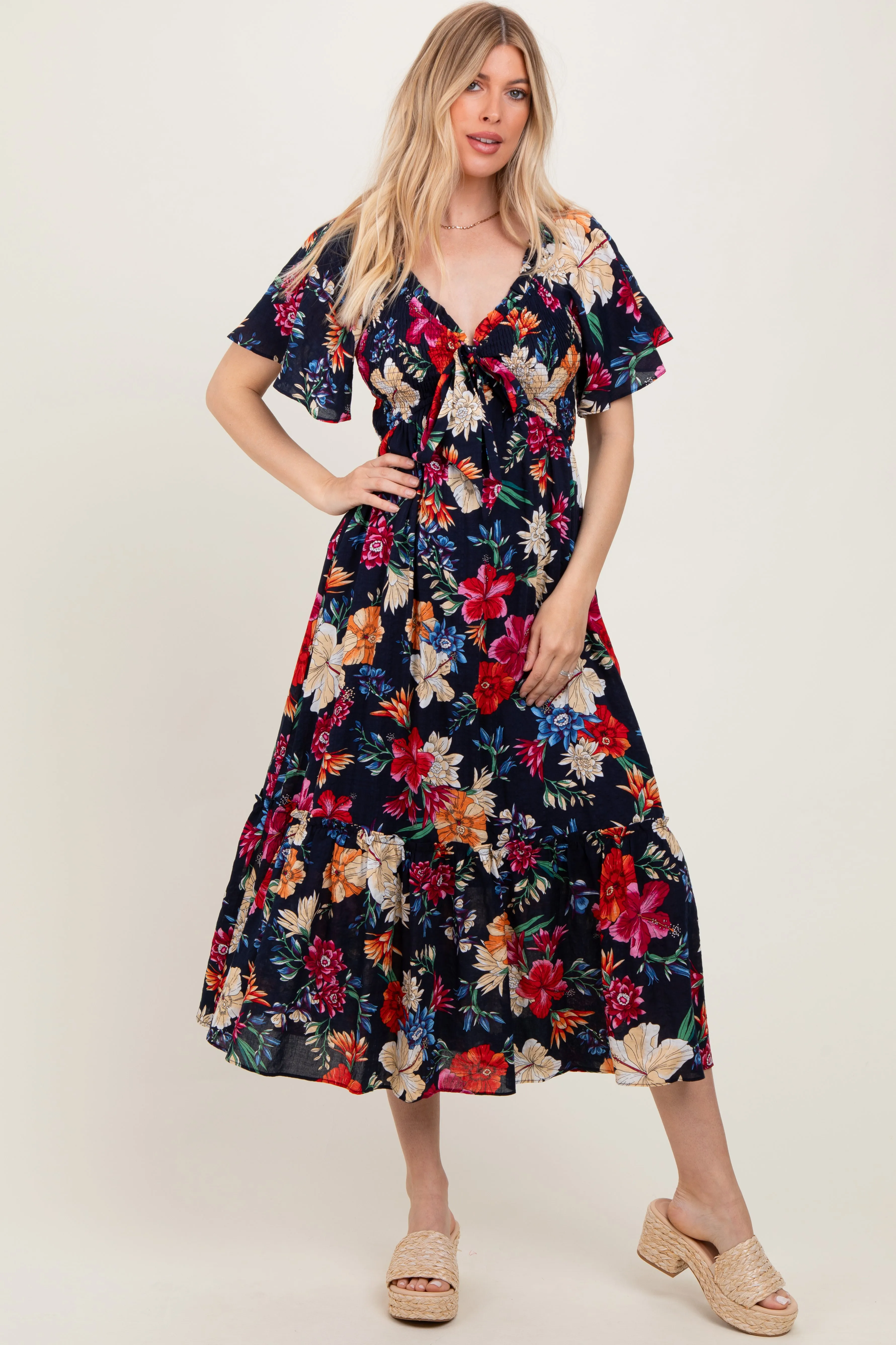 Navy Floral Print Woven Midi Dress sold by Pinkblush product image thumbnail 2