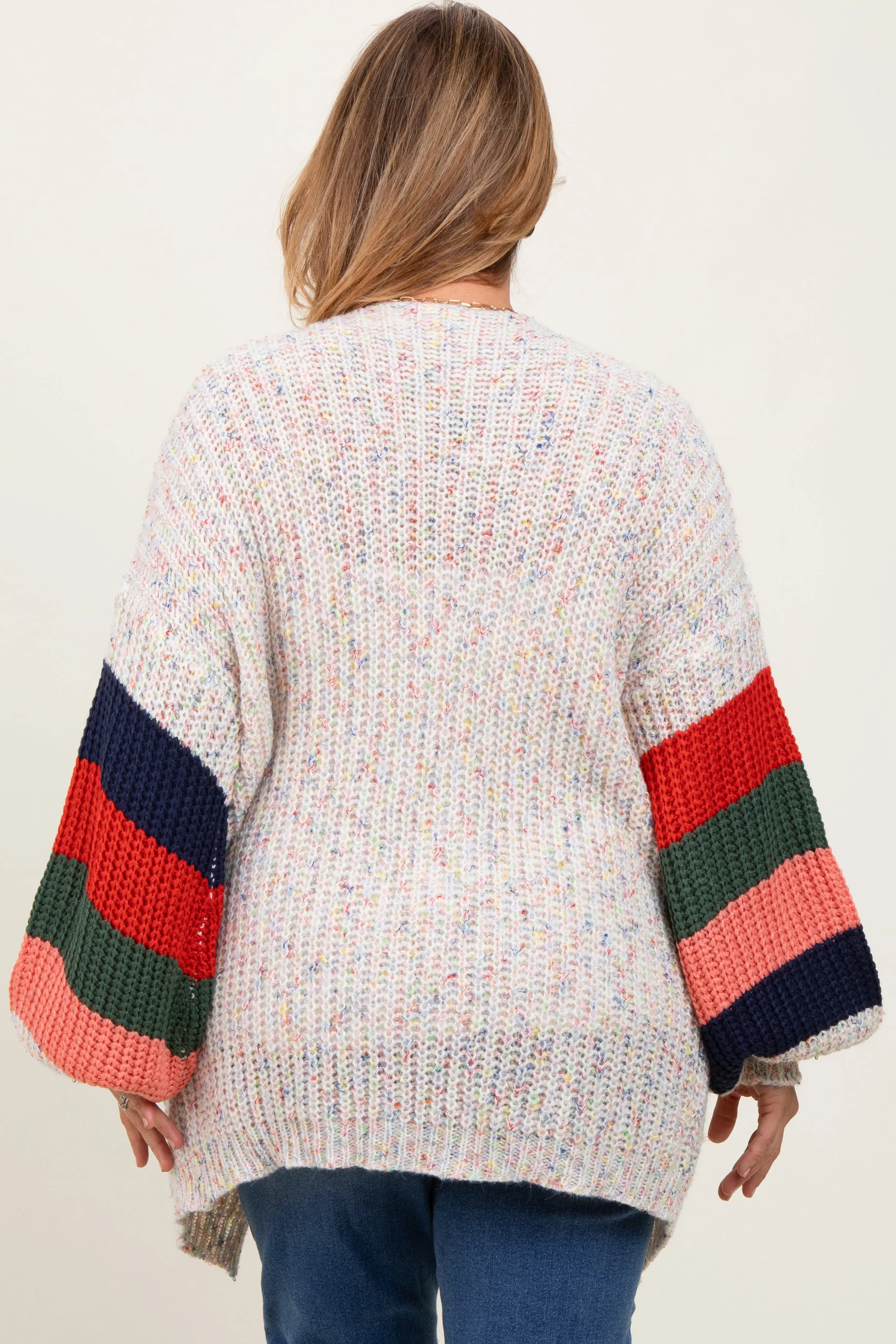 Ivory Colorblock Sleeve Chunky Maternity Plus Cardigan sold by Pinkblush product image thumbnail 3