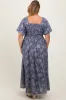 Navy Floral Mesh Square Neck Short Puff Sleeve Maternity Plus Midi Dress sold by Pinkblush