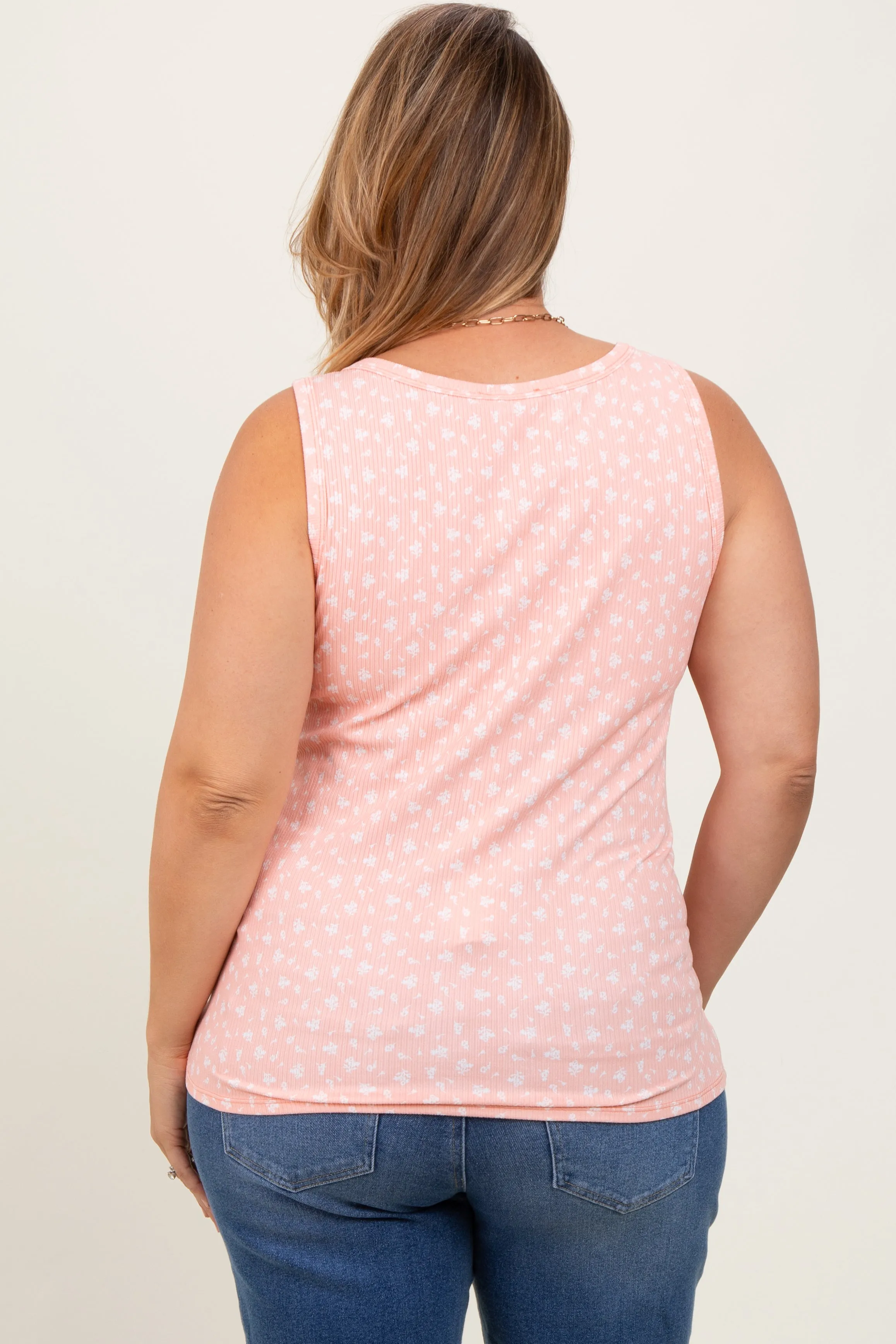 Peach Floral Ribbed Henley Maternity Plus Tank Top sold by Pinkblush product image thumbnail 2