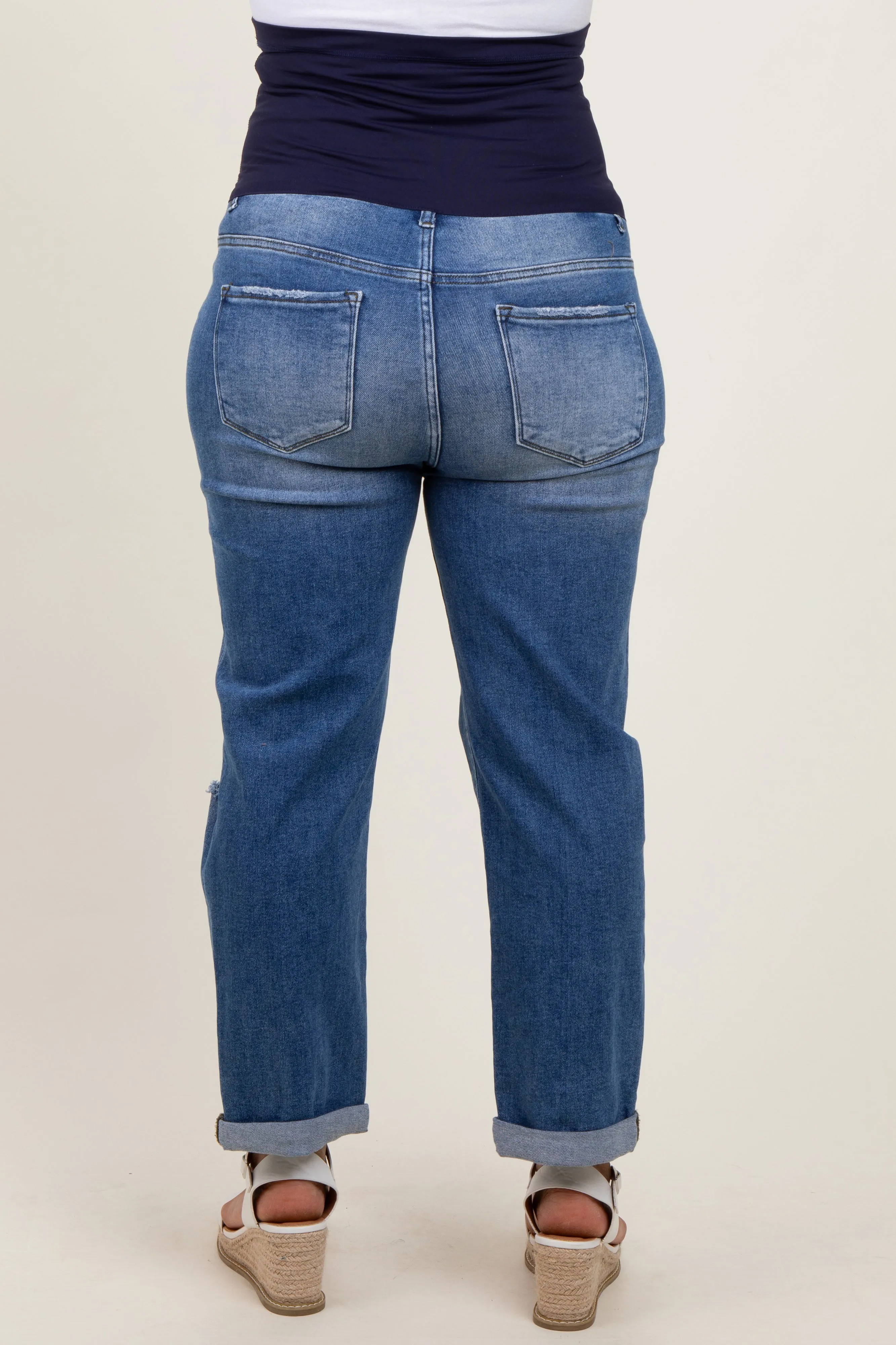 Navy Rolled Hem Distressed Straight Leg Maternity Plus Jeans sold by Pinkblush product image thumbnail 5