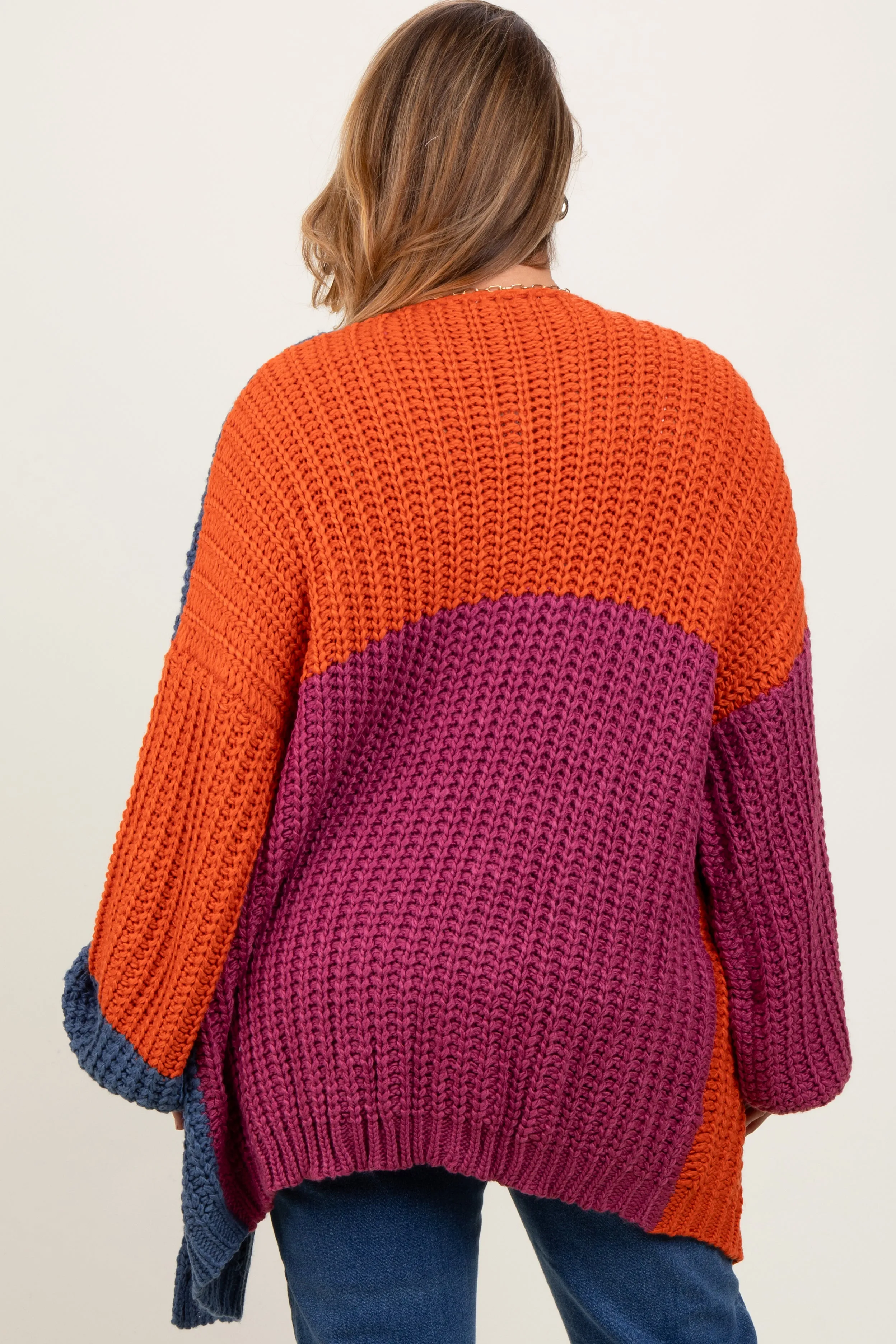 Magenta Colorblock Bubble Sleeve Maternity Plus Cardigan sold by Pinkblush product image thumbnail 3