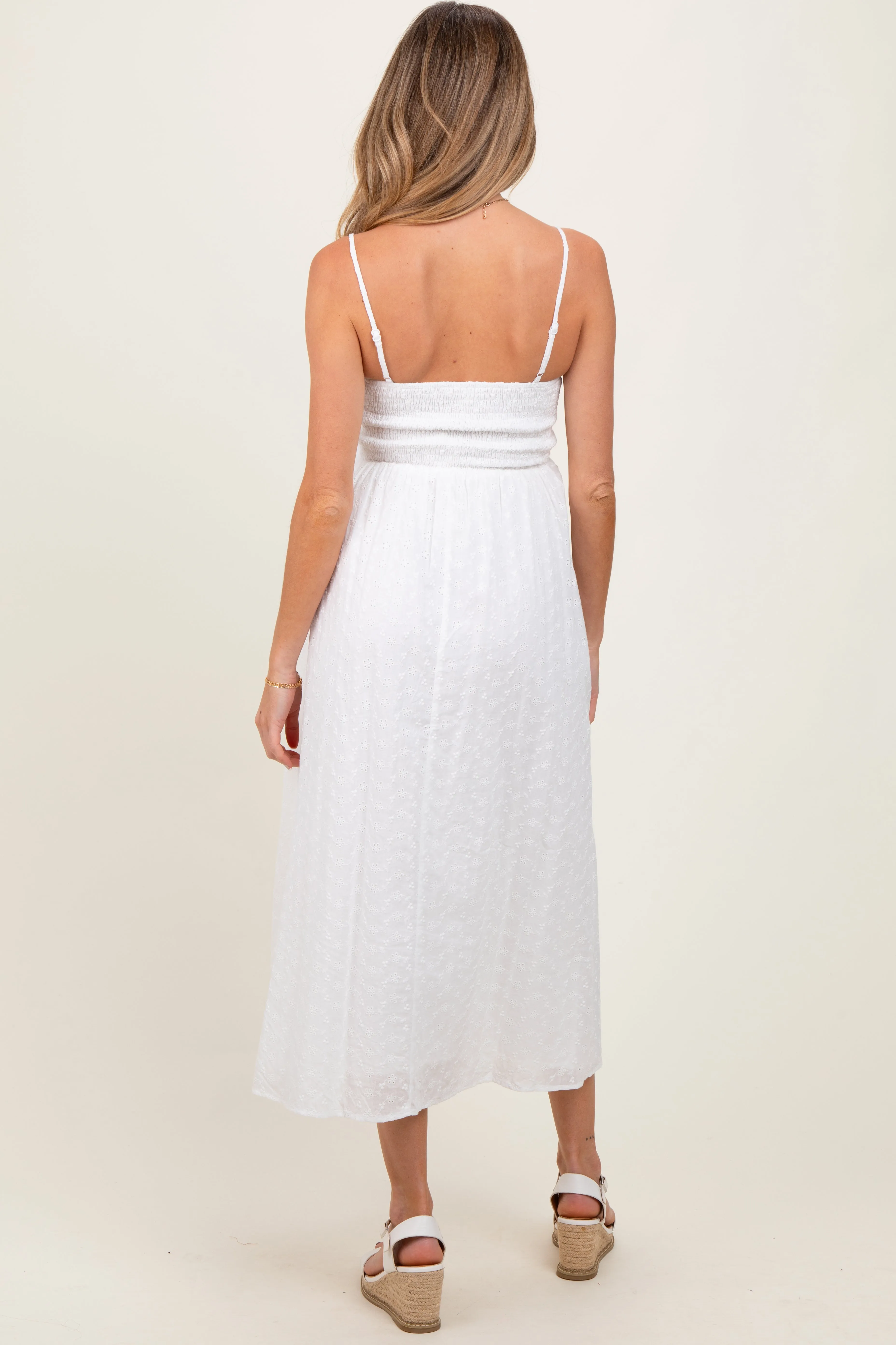 White Eyelet Front Button Sleeveless Maternity Midi Dress sold by Pinkblush product image thumbnail 3
