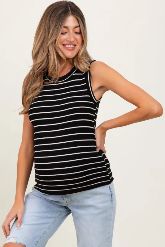 Black/Ivory Stripe Knitted Maternity Tank Top sold by Pinkblush
