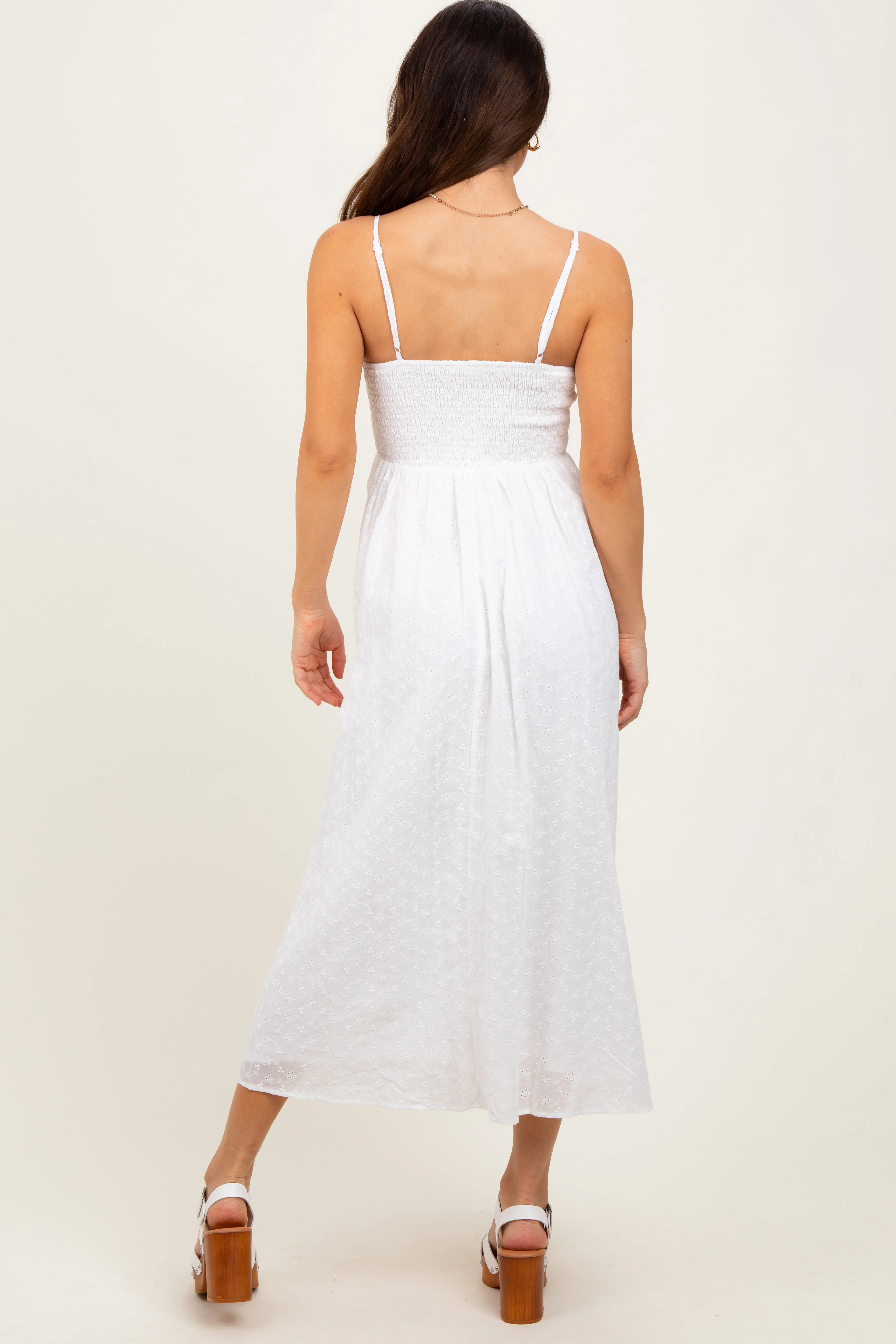 White Eyelet Front Button Sleeveless Midi Dress sold by Pinkblush product image thumbnail 4