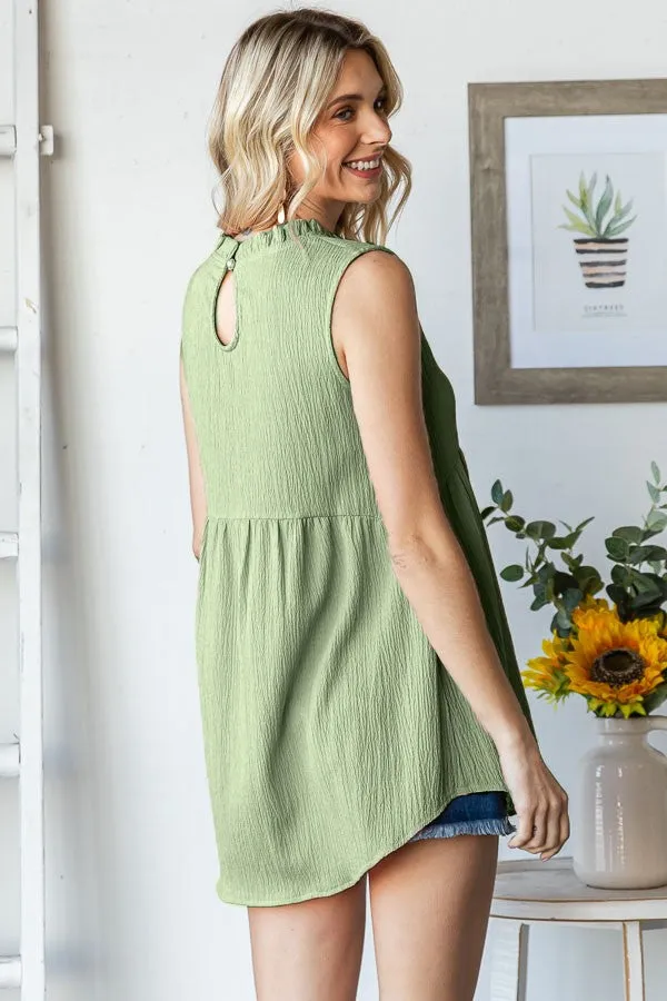 Light Olive Ruffle Mock Neck Sleeveless Blouse sold by Pinkblush product image thumbnail 3