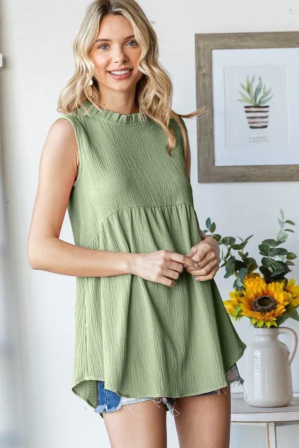 Light Olive Ruffle Mock Neck Sleeveless Blouse sold by Pinkblush product image thumbnail 2