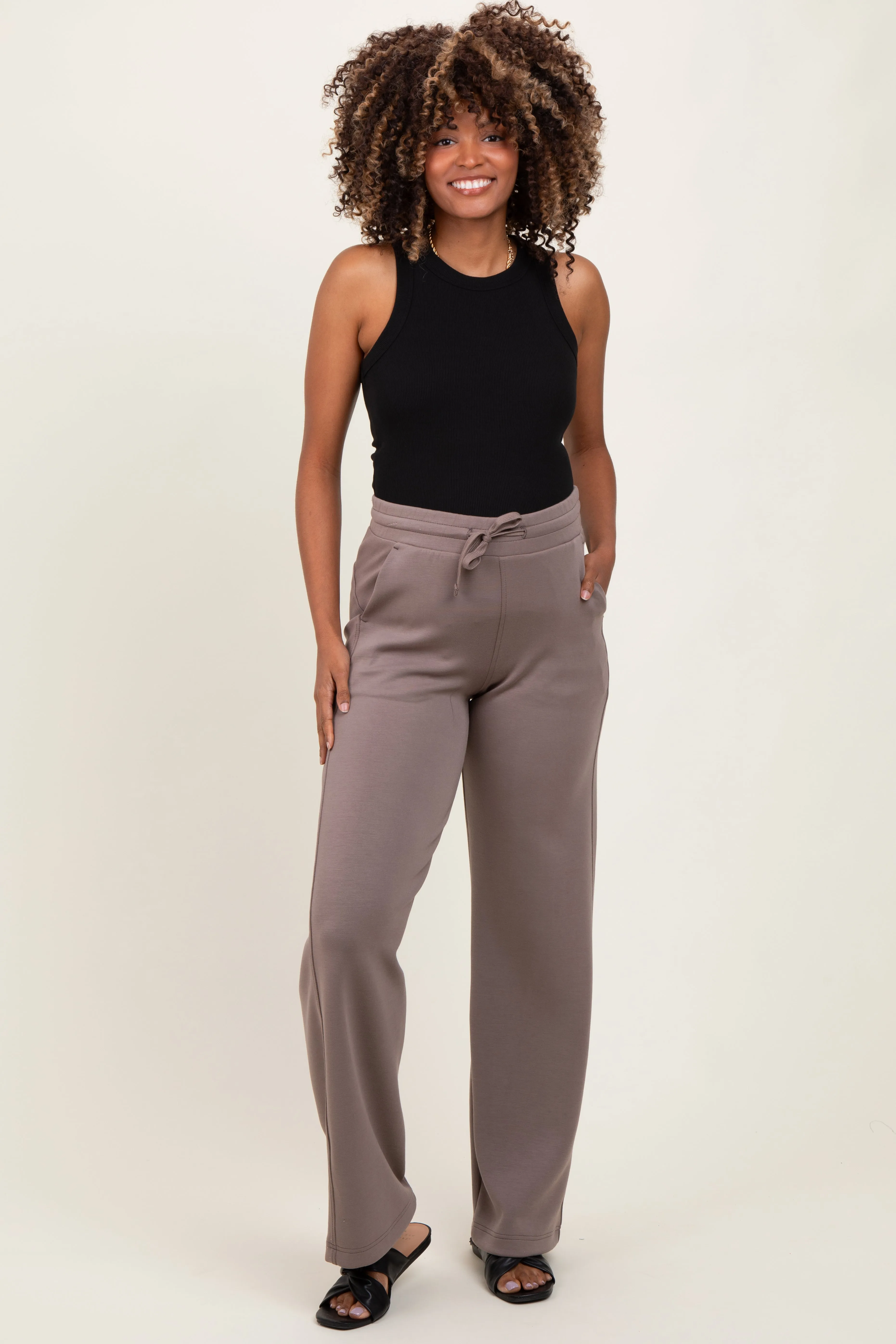 Mocha Straight Leg Drawstring Maternity Sweatpants sold by Pinkblush