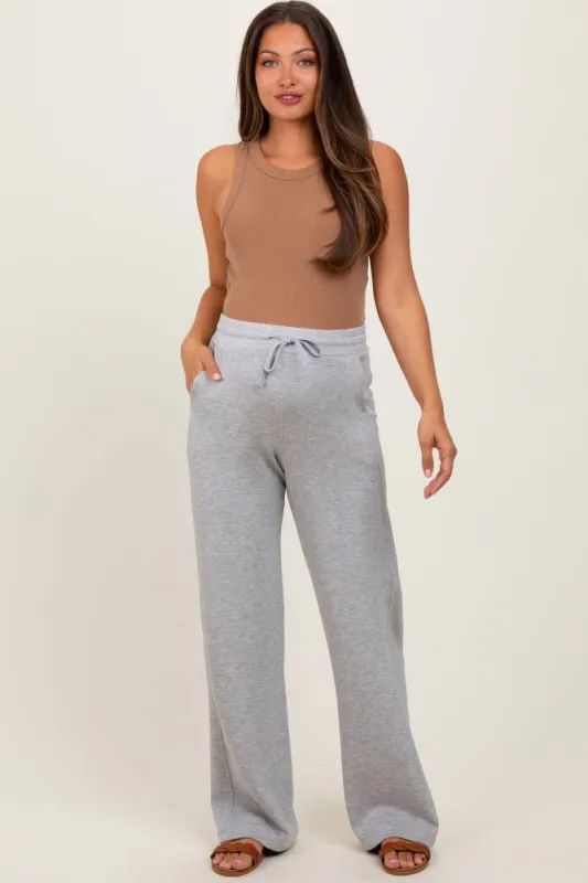 Heather Grey Straight Leg Drawstring Maternity Sweatpants sold by Pinkblush