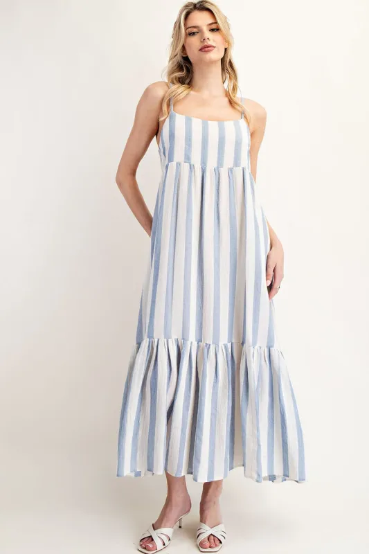 Blue Wide Stripe Linen Blend Sleeveless Maxi Dress sold by Pinkblush