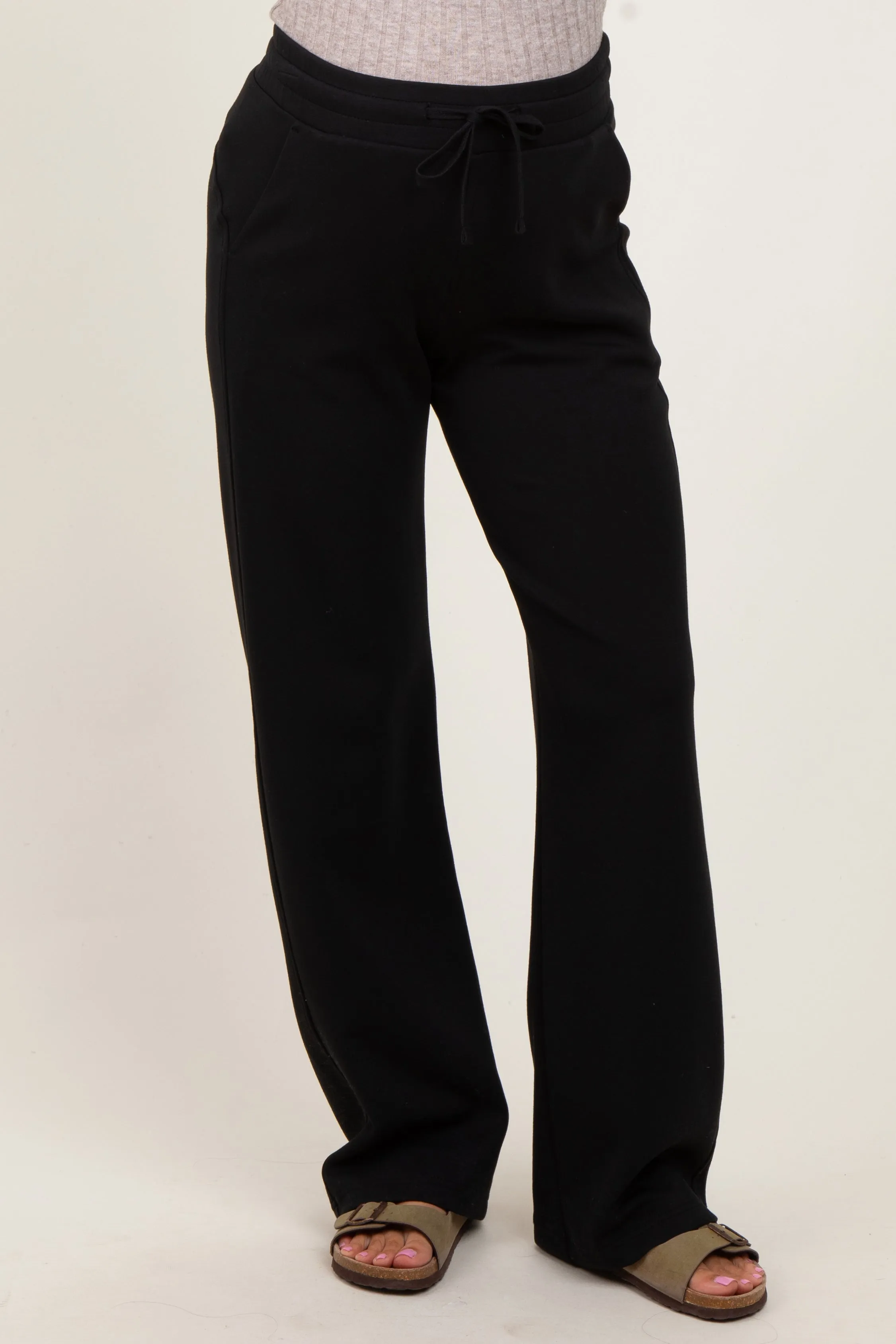 Black Straight Leg Drawstring Maternity Sweatpants sold by Pinkblush product image thumbnail 2