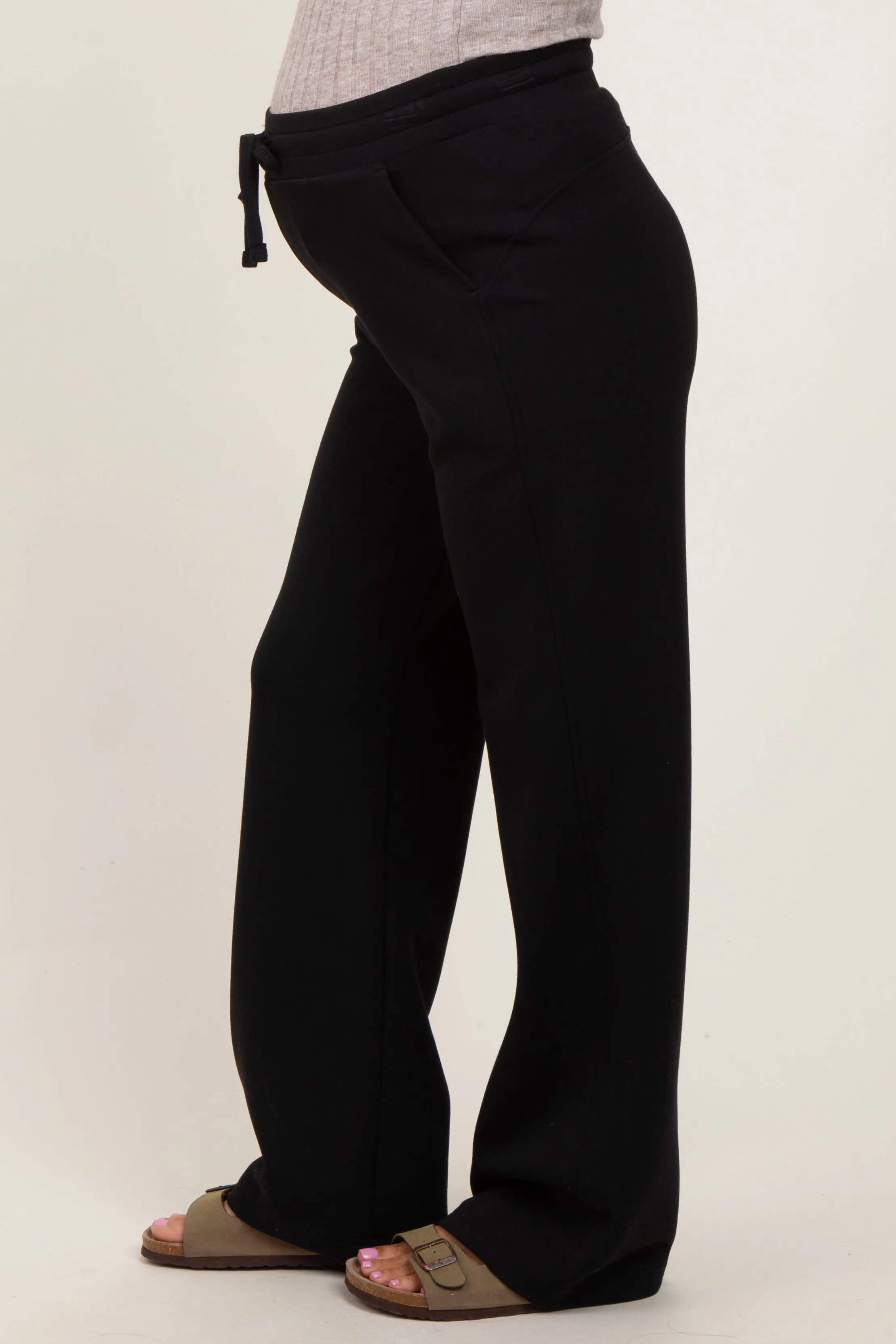 Black Straight Leg Drawstring Maternity Sweatpants sold by Pinkblush product image thumbnail 3