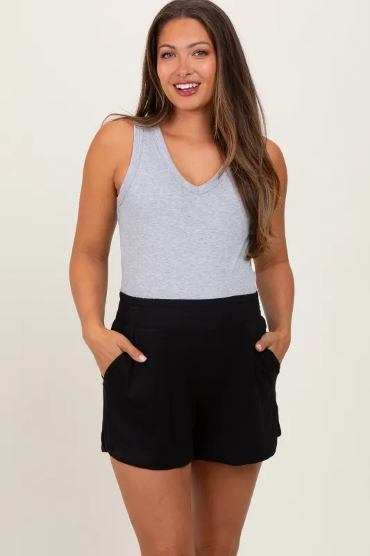 Black Basic Rounded Hem Maternity Shorts sold by Pinkblush